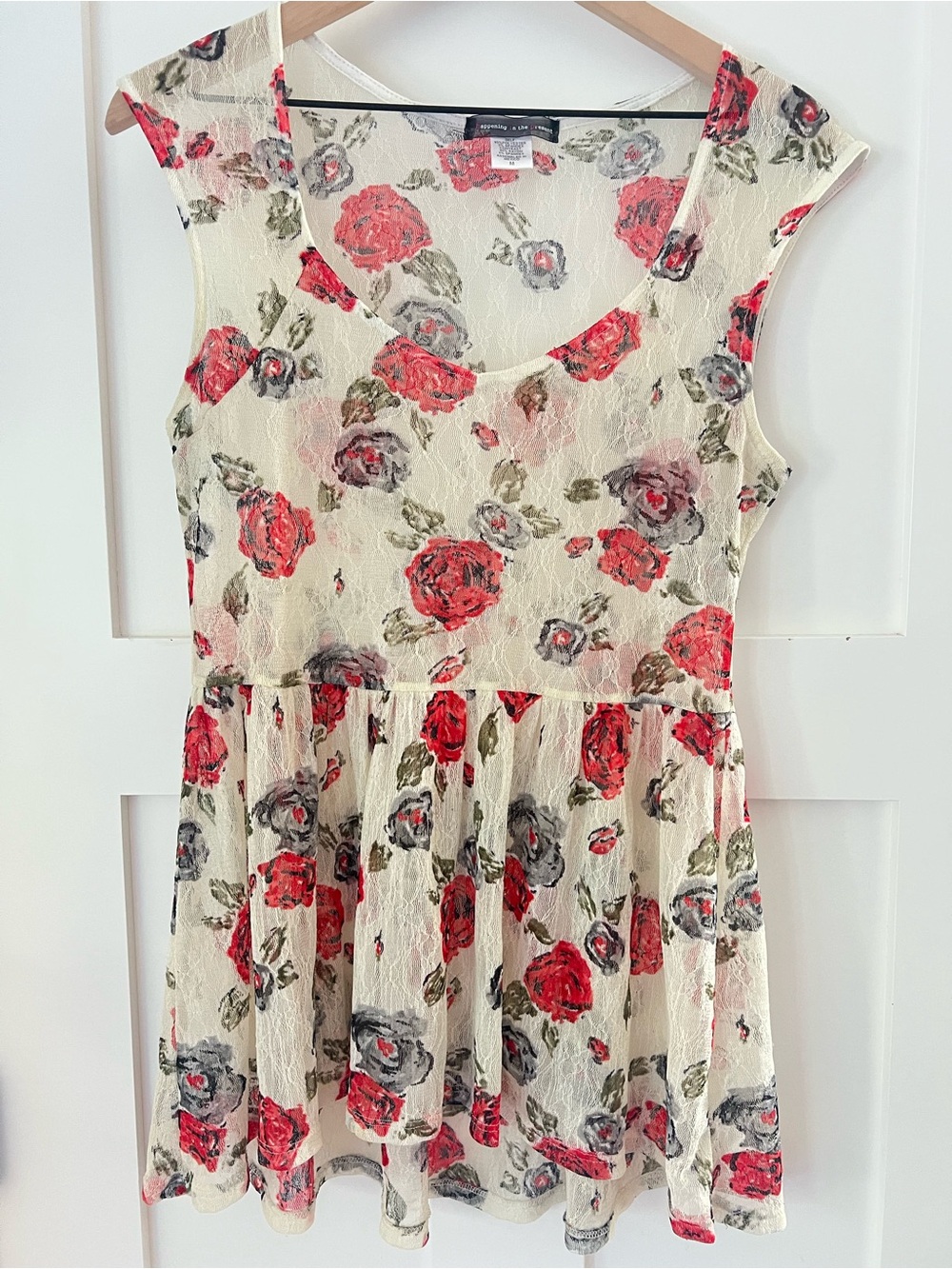 Happening in the Present Indie Sleaze Floral Lace Peplum Tunic Top M